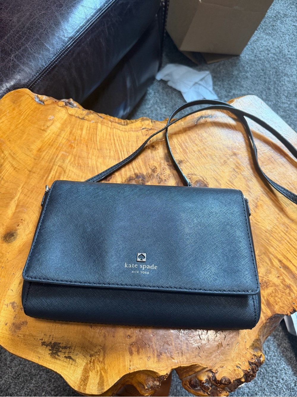 Kate Spade New York Black Saffiano Leather Flap Top Envelope Crossbody Bag Purse